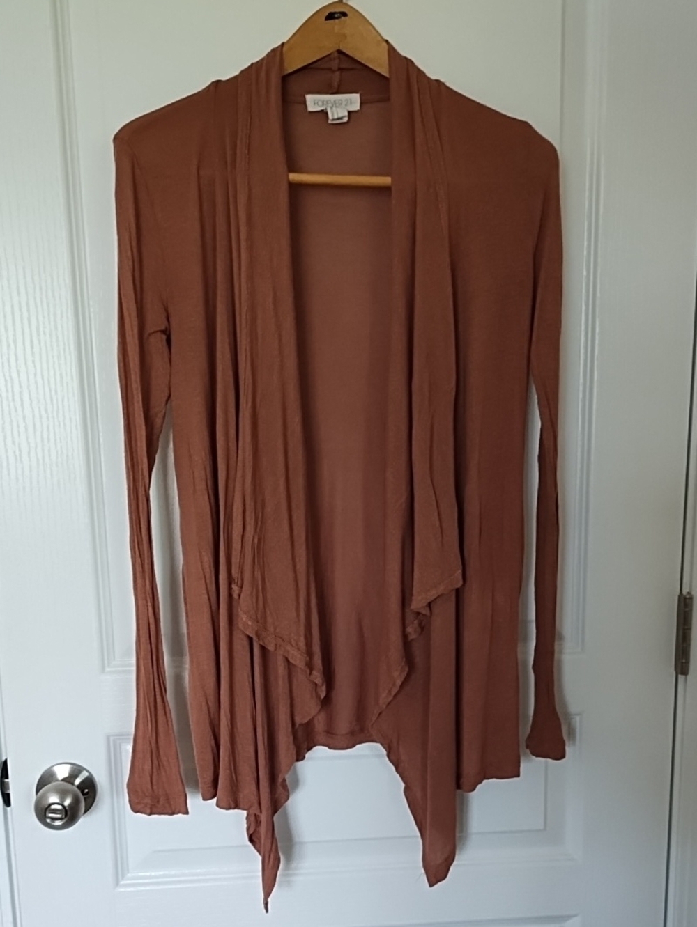 Forever 21 Rust Brown Draped Waterfall Open Front Cardigan Size Small